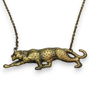 Antiqued Brass Cheetah Aged Oxidized Stamping Embossed Charm Pendant Necklace